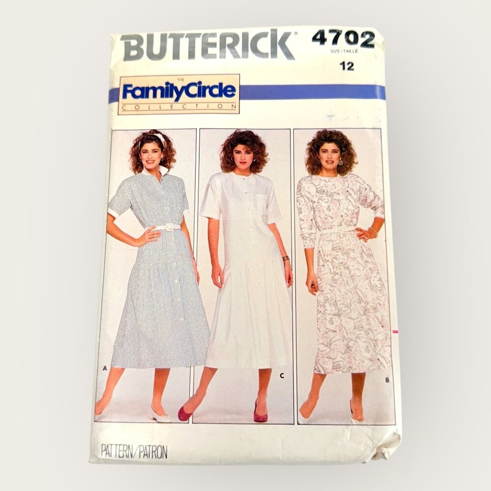 Vintage 1980s Butterick Sewing Pattern 4702 Misses Dress Size 12